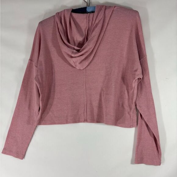 Mauve Rib Knit Long Sleeve Sweater with Hood S - Picture 2 of 5